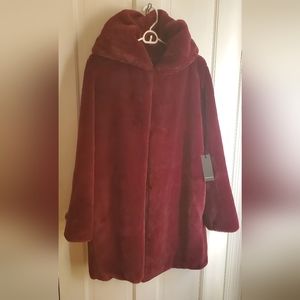 Burgundy Faux Fur Hooded Coat